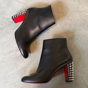 Louboutin Black Studded Ankle Boots with Red Soles